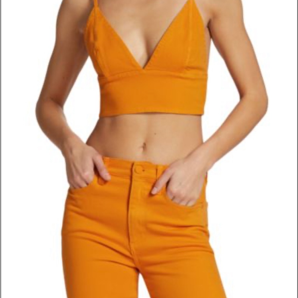 NWT Alice + Olivia Carli Denim Crop Top Tangerine NWT